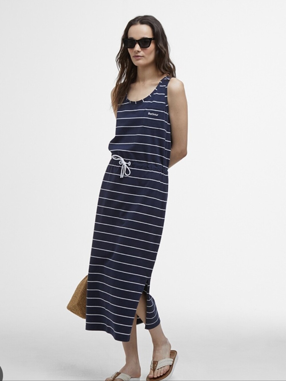 Barbour Overland Striped Sleeveless Midi Dress Size 4